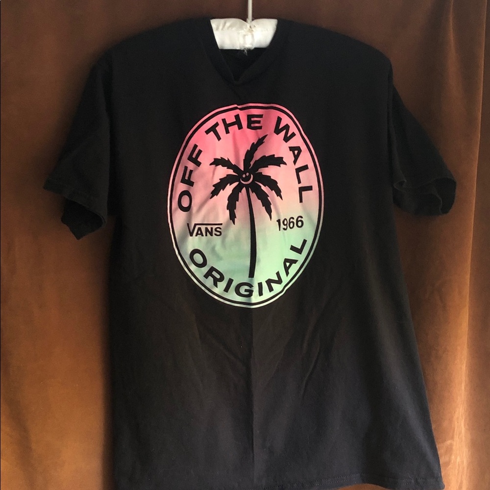 Vans Black Short-Sleeve Tee with Pink-to-Green Palm Logo